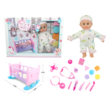 11 Inch Stuffed Body Doll With cradle doctor play set blocks No.G12302-11